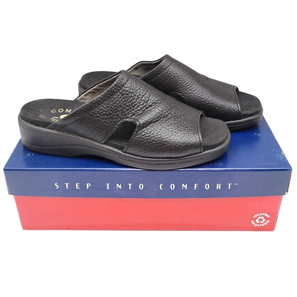 Dexter Comfort Classic Sandals Womens 7.5 Vintage Black Tumbled Leather Slides